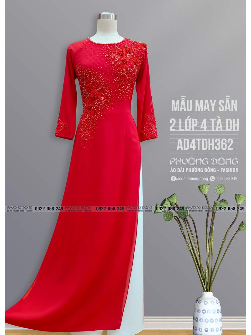 Áo Dài 2 Lớp 4 Tà Kết Ren Cườm Pha Lê AD4TDH362